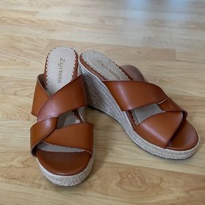 Brown Leather Braided Wedges